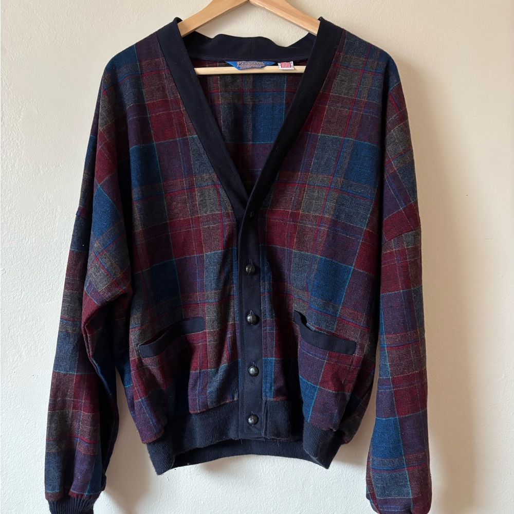 Pendleton Blue and Red Cardigan Sweater Timeless Style